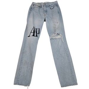 GRLFRND‎ Karolina Jeans 25 High Rise Skinny Distressed Button Fly AP Graphic USA